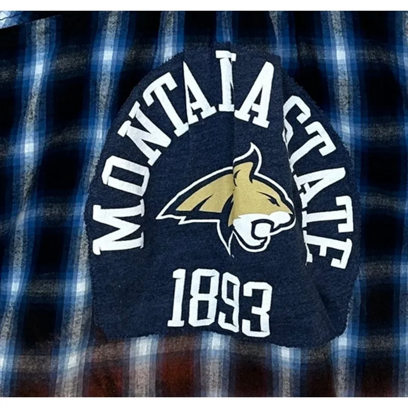 Montana State University Bobcats Plaid Flannel Shirt 3XL Football MSU Tailgate Blue Size 3X - Image 5