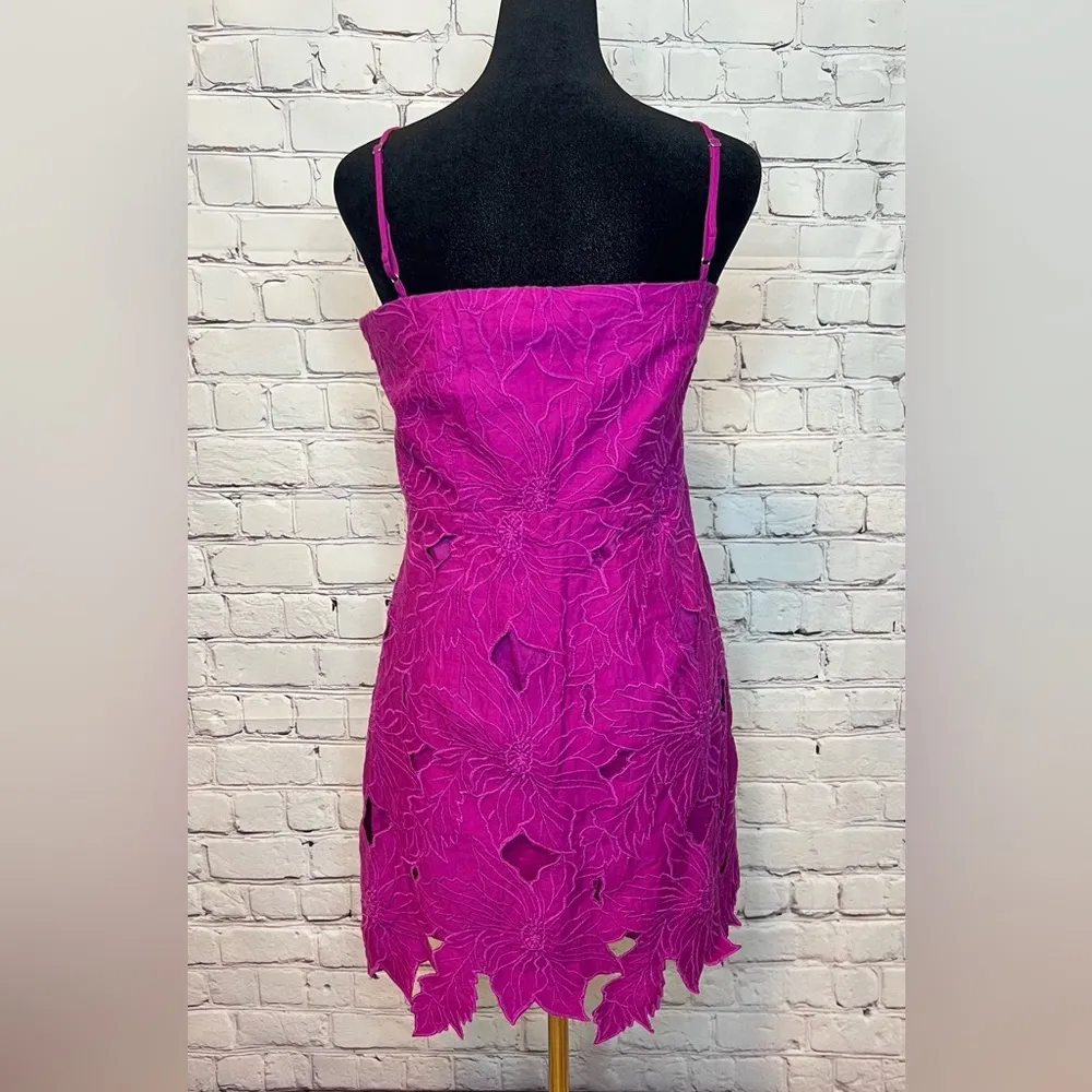 H&M EMBROIDERED CUT OUT MINI DRESS PURPLE PINK MAGENTA 100% cotton sundress L - Image 6