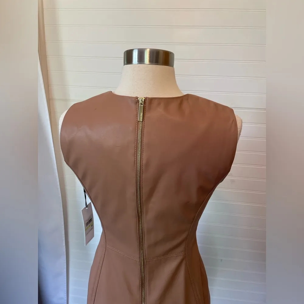 Calvin Klein Latte Faux Leather Knee Length Sheath Dress Women’s Size 4 - Image 7