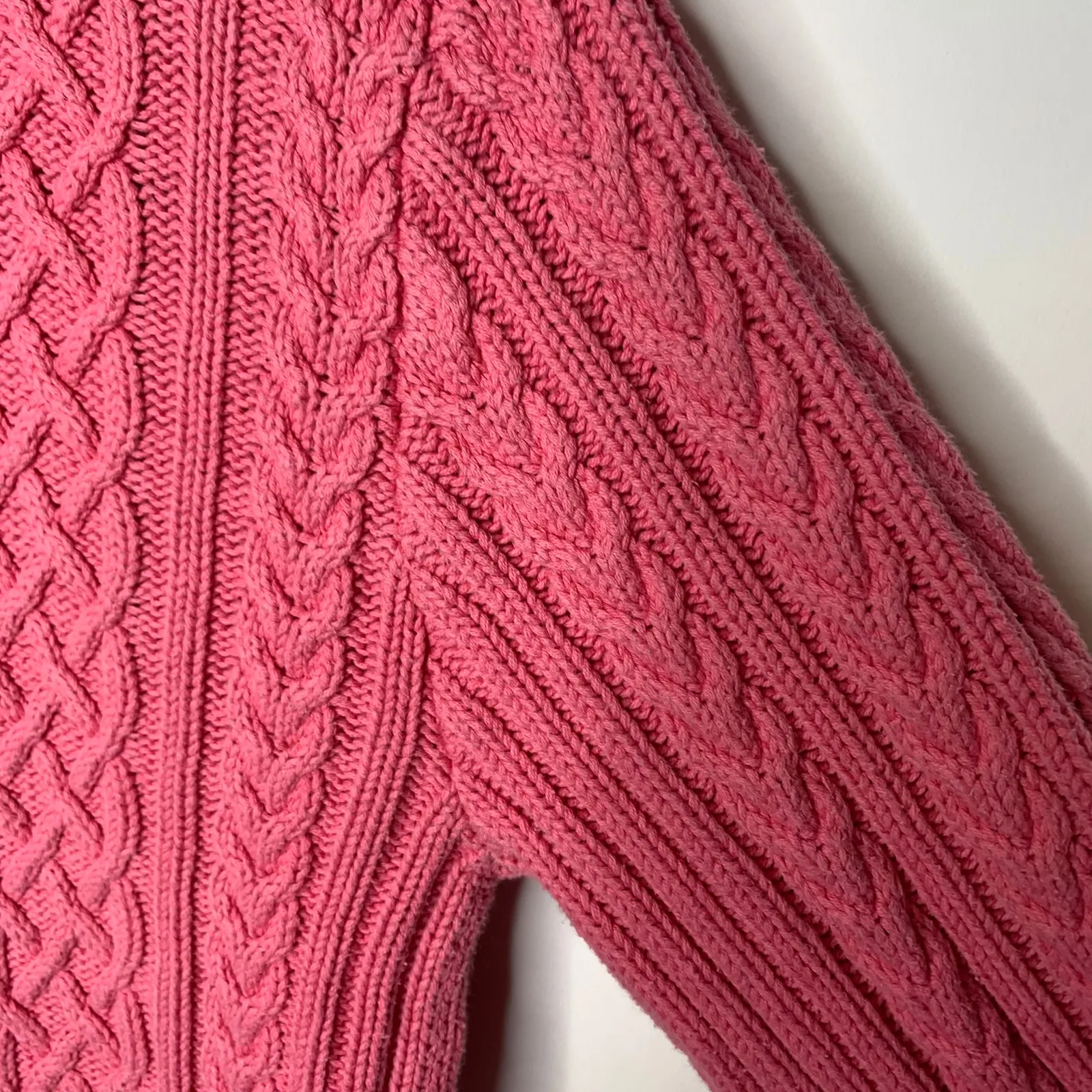 Vintage 90s Pink Cable Knit Collar Cotton Sweater Small Medium Indie Retro Size L - Image 8