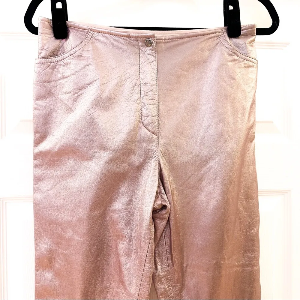 NWT Escada Vintage Leather Lambskin Pants Metallic Pastel Pink EU sz 36 US sz XS - Image 2