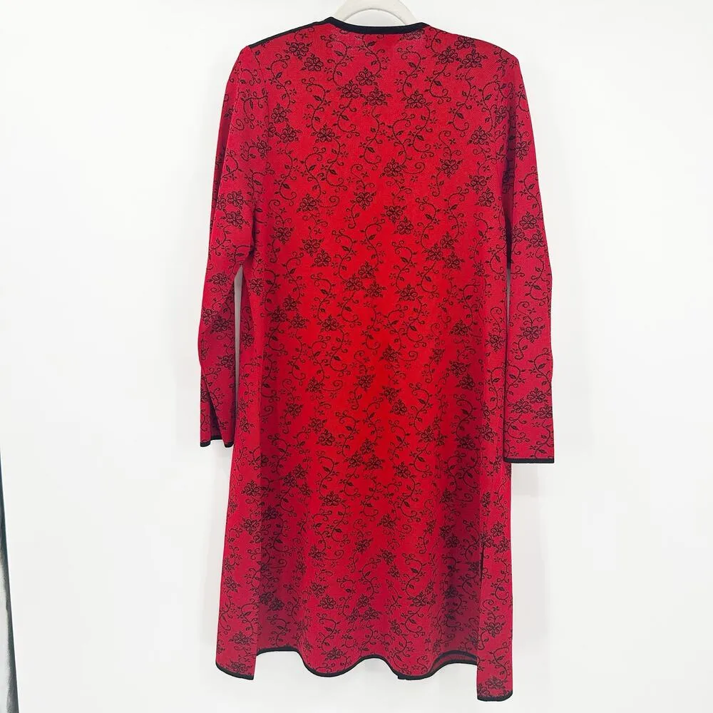 Misook  Womens Fall Layer Liquid Knit Open Front Floral Longline Cardigan Size L - Image 9