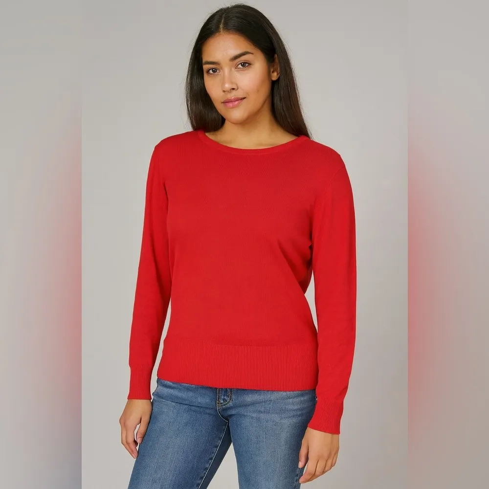 JM Collection Vibrant Red Crew Neck Sweater Size XL - Image 3