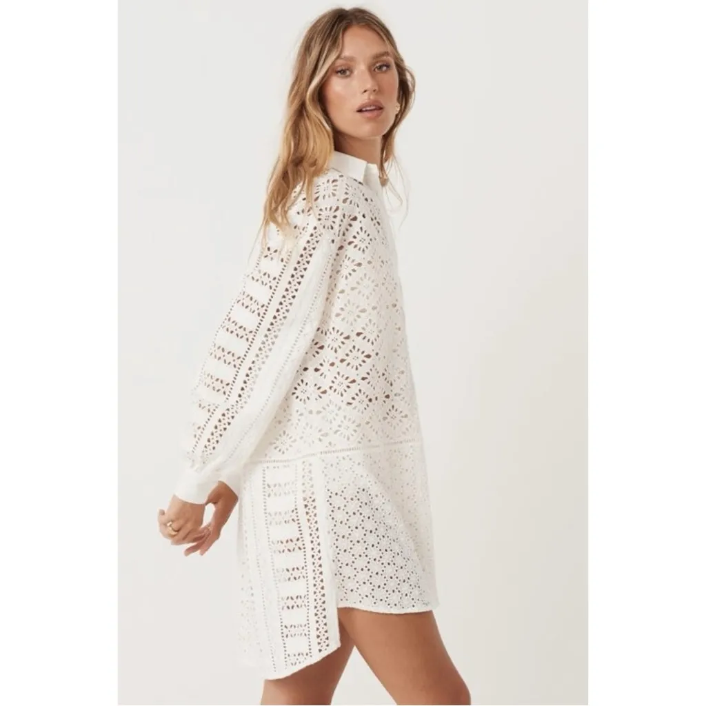 Spell Bohemian Ethereal Eyelet Lace Lottie Oversized Shirt Dress White Size XS - Image 6