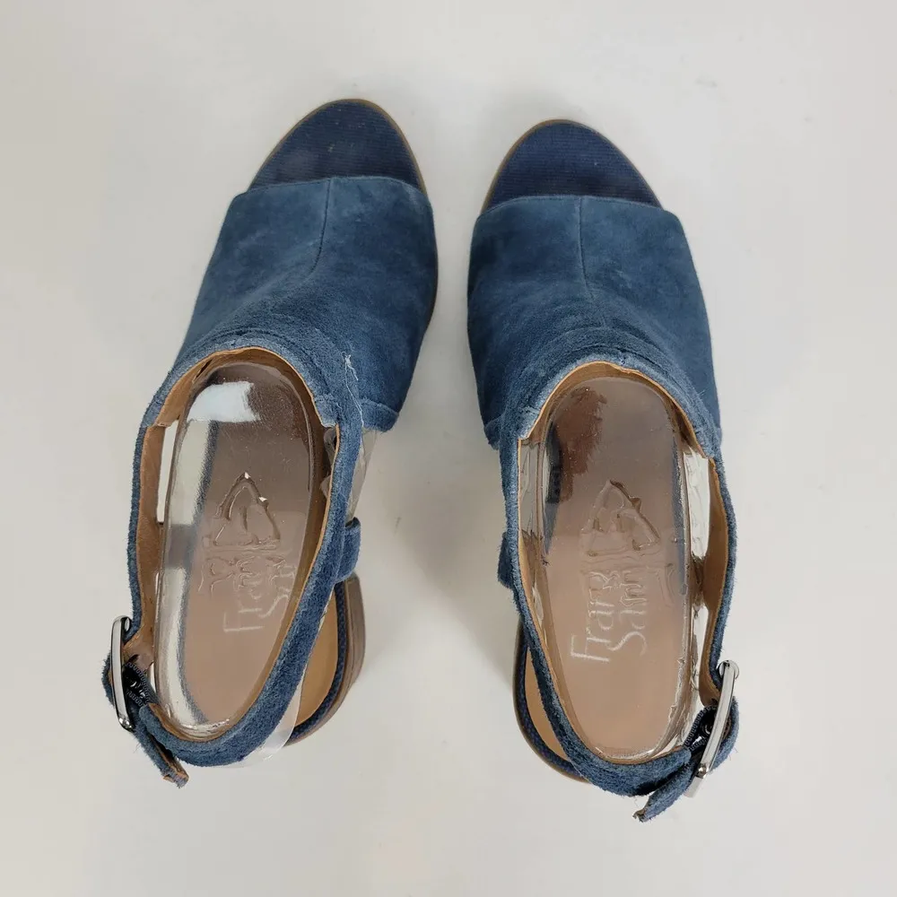 Franco Sarto Harlet Womens Sandals Sz 7.5 Blue Suede Leather Peep Toe Block Heel - Image 21