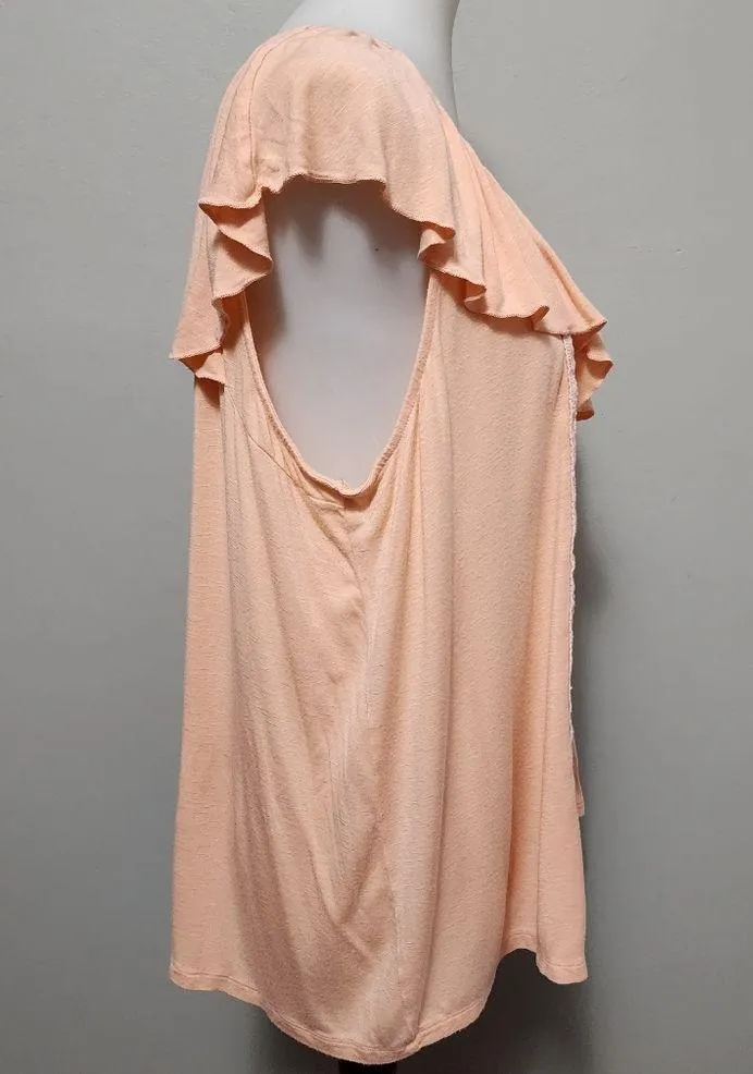 Maurices Peach Ruffled Lace Panel Vneck Tank Size 1X - Image 3