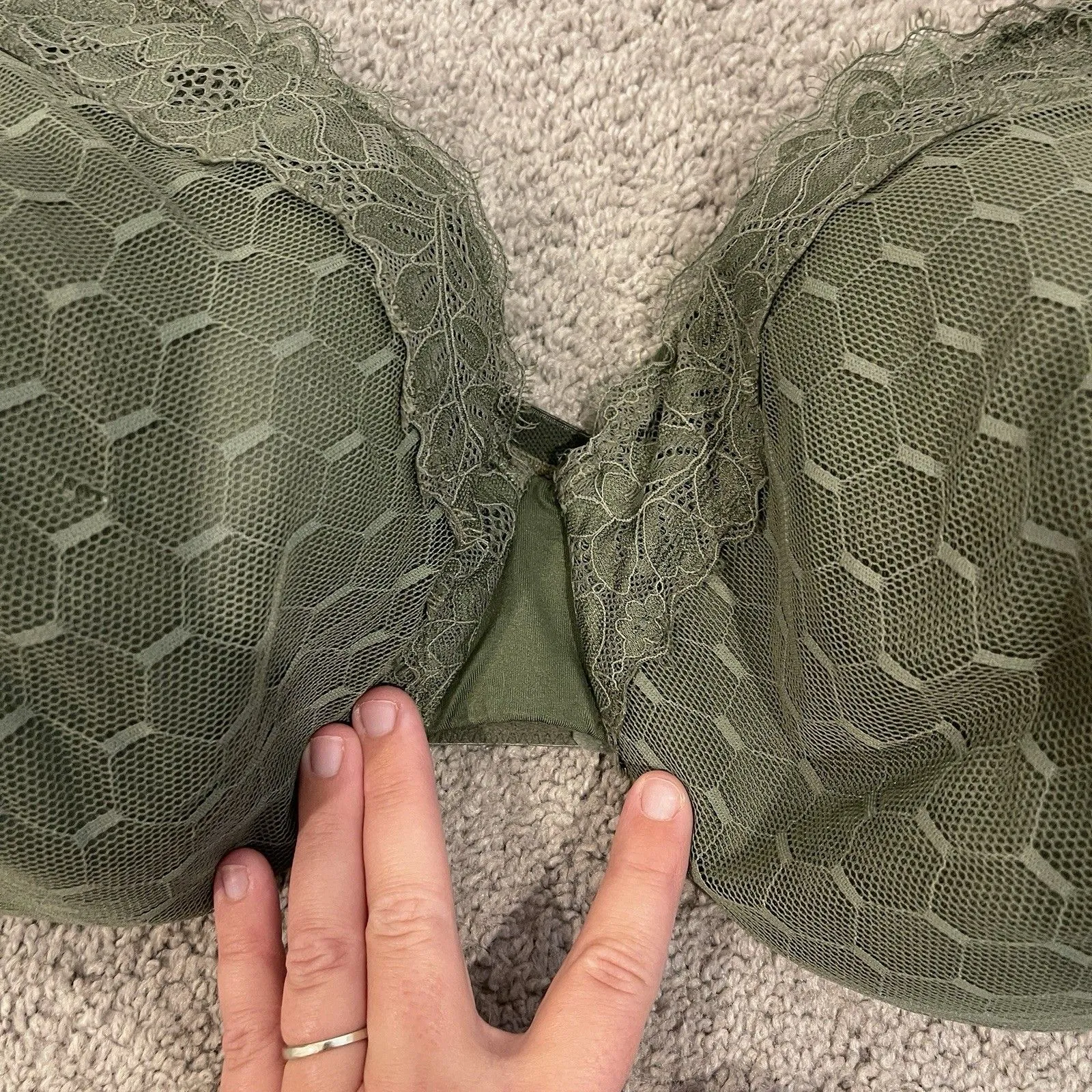 Cacique Bra 44DDD Green Lace Balconette Underwire Romantic Sexy Full Coverage - Image 4