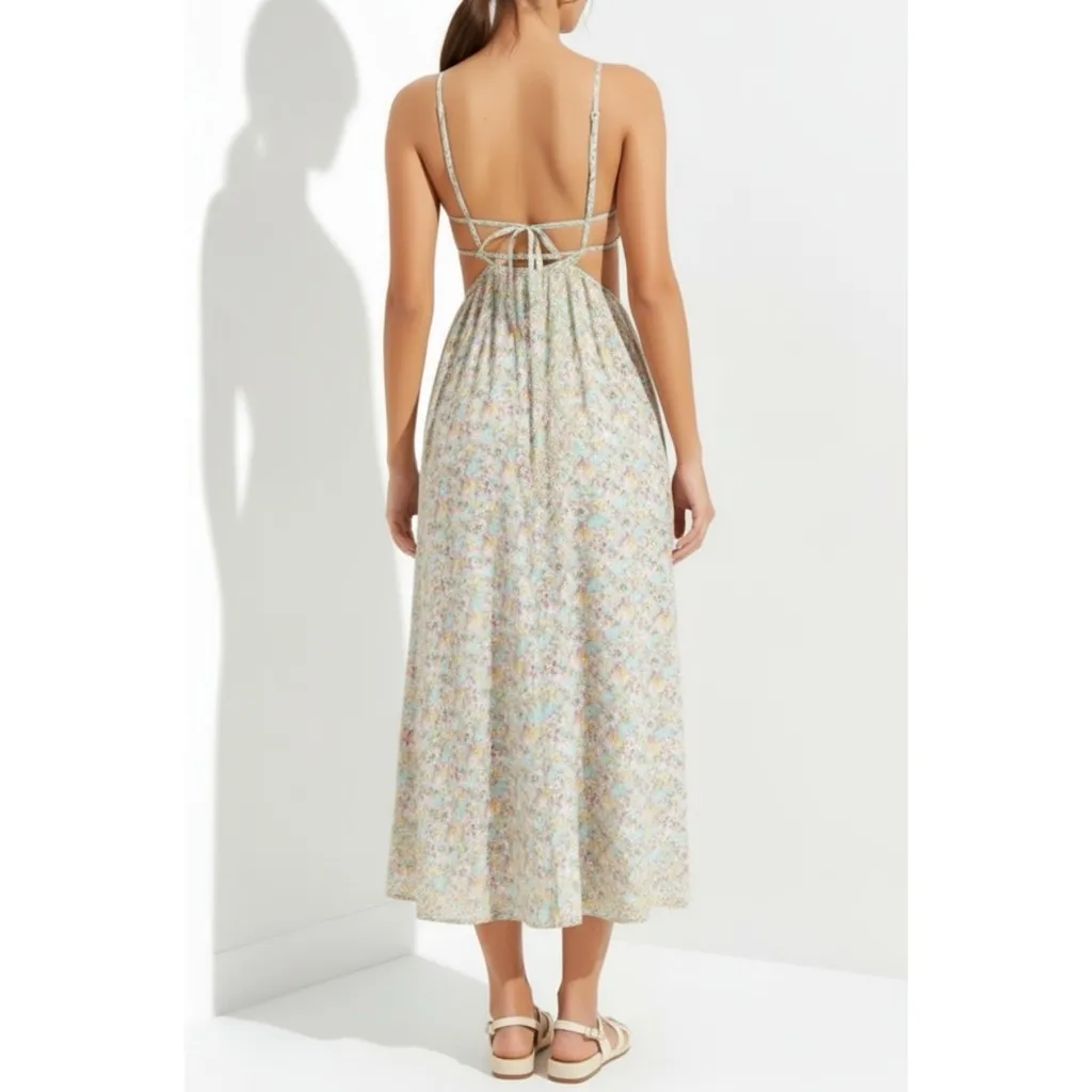 FOR LOVE & LEMONS Raleigh Midi Dress, Blue Floral, Large - Image 4