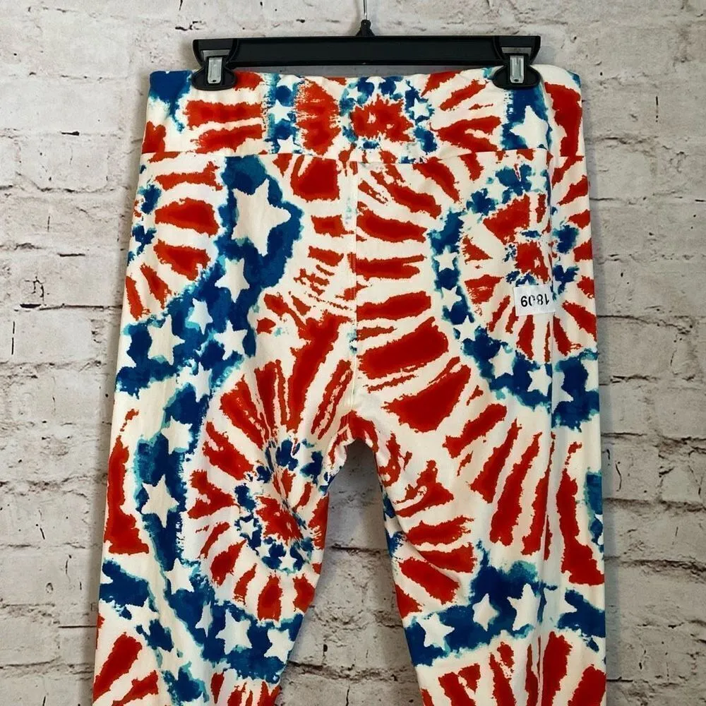 LuLaRoe TC Tall Curvy Patriotic Tie Dye Stars Red White Blue Leggings NWOT NEW - Image 4