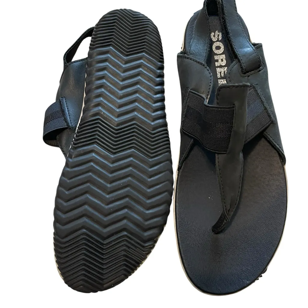 Sorel Women's Out N About Leather Black Flats Sandals - Image 6