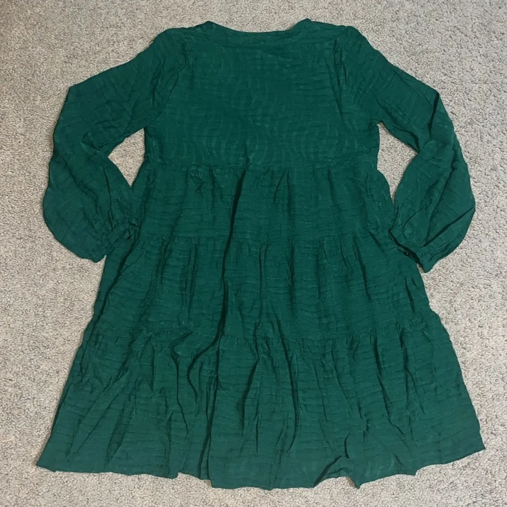 Anthropologie Maeve Amber Tiered Long Sleeve Tunic Babydoll‎ Mini Dress Green XS - Image 7