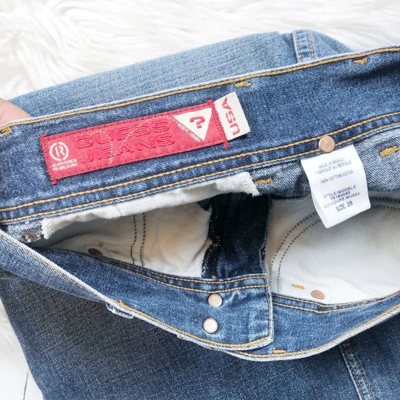 Guess Women's Blue Vintage Denim Jean Knee Length Front‎ Pocket Skirt 28 8 - Image 4