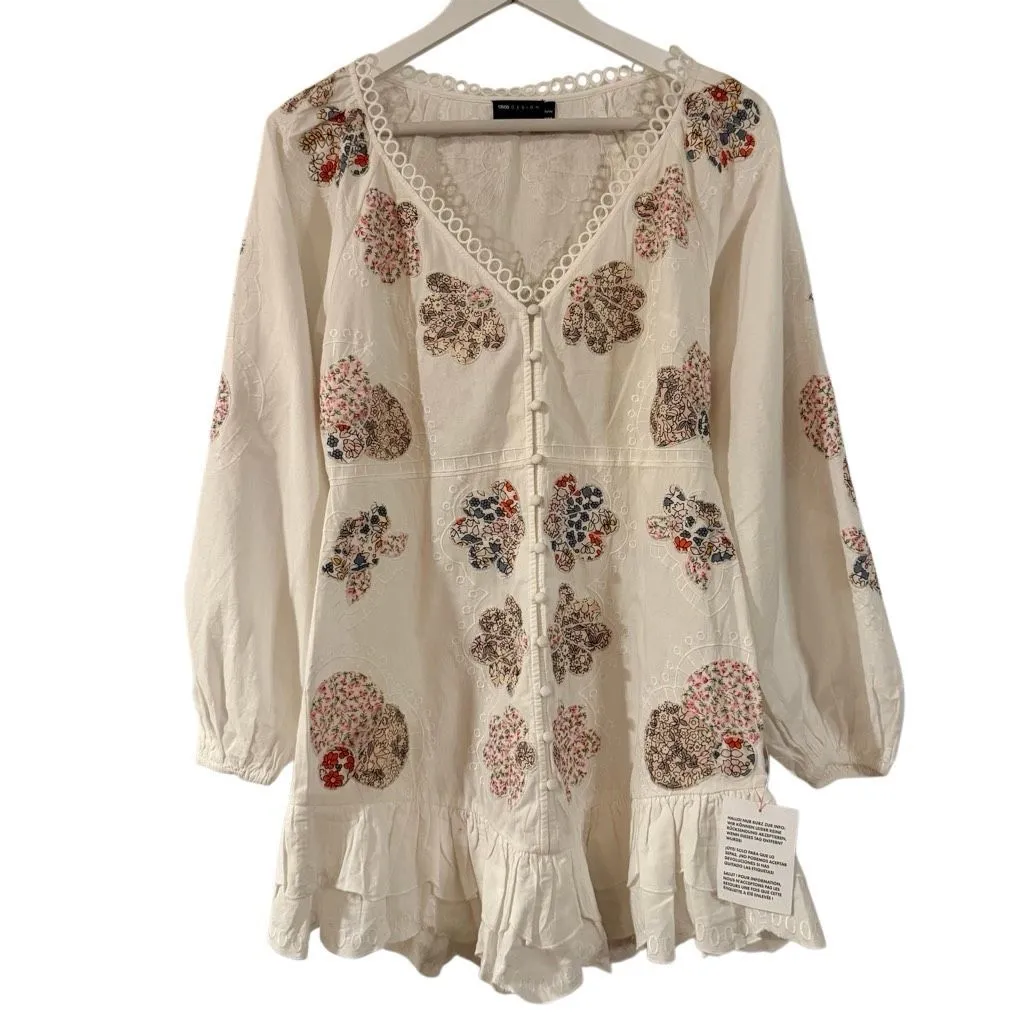 ASOS NWT white embroidered patchwork puff sleeve dress 8 - Image 3