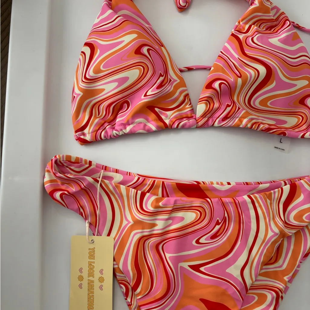 Aurielle Pink and Orange Swirl Bikini - Image 2