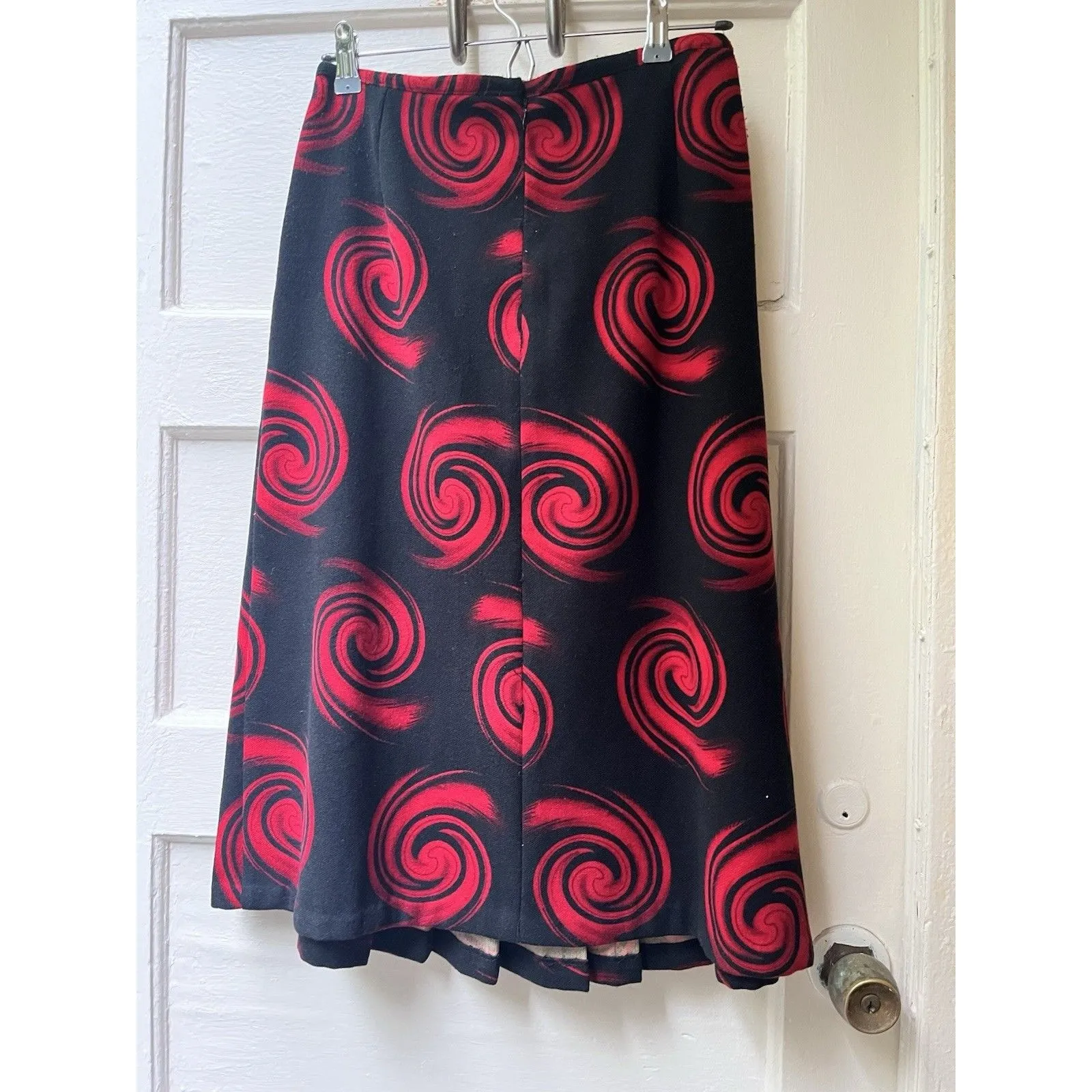 90s Womens Wool Gothic Goth Rose Aline Skirt Size S Midi Pleated Art Deco Skirt Black - Image 3