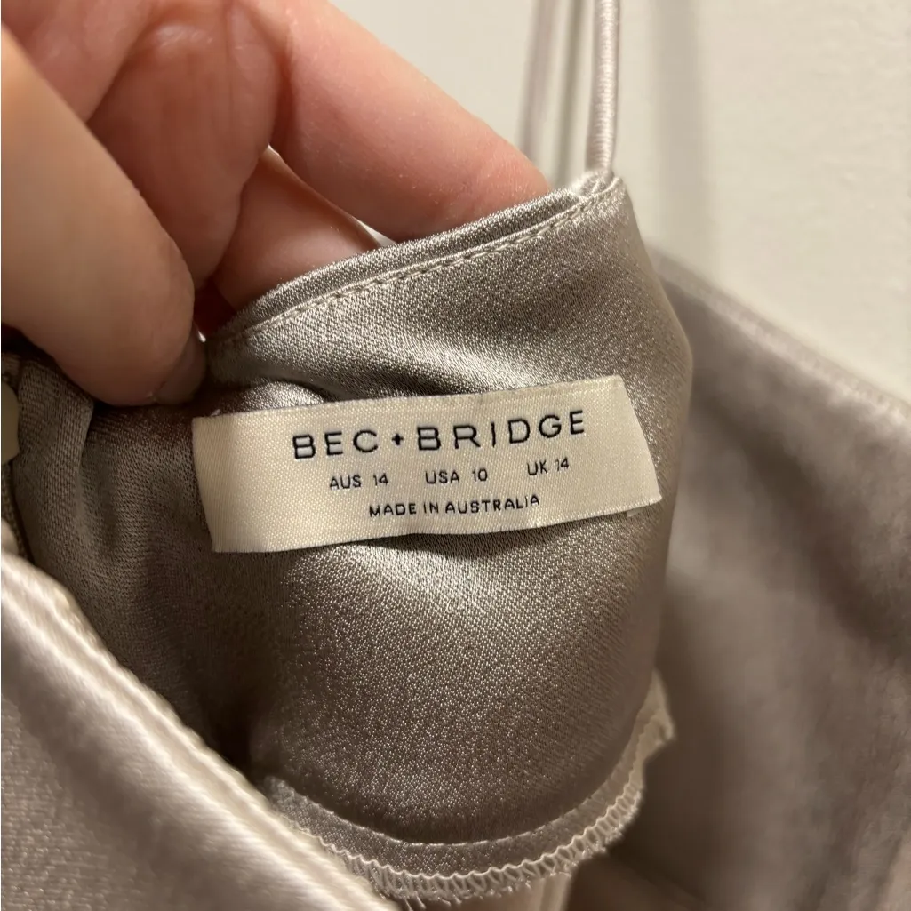 Bec and Bridge Felix Satin Maxi Dress in Stone Size 10 - Image 4
