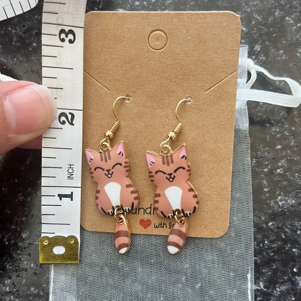 2/$20 ⭐️ 3/$25 | Handmade Cute Dangle Cat Earrings Brown - Image 2