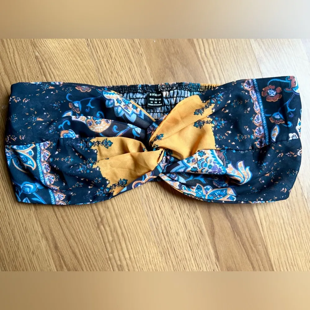 Shein Boho Bandeau Crop Top M Paisley Print Tube Top Summer Festival Vacay - Image 2