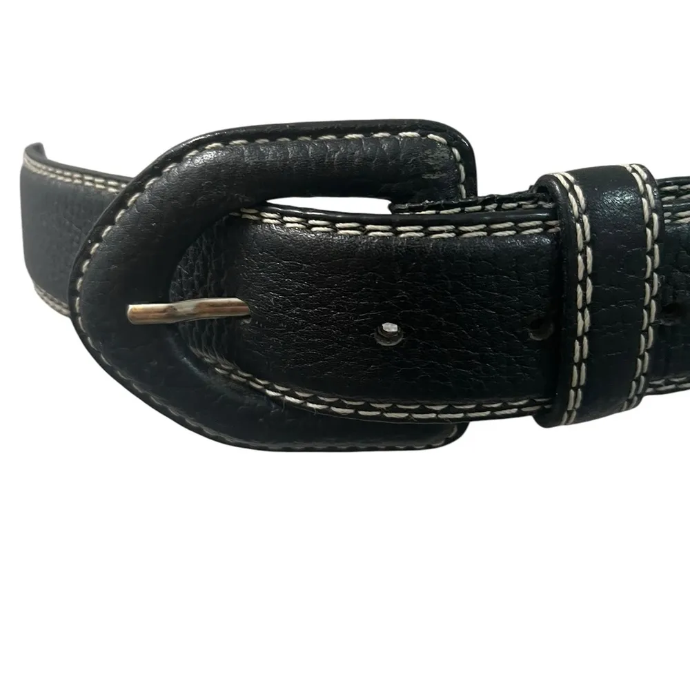 Vintage Liz Claiborne Black Genuine Pebbled Leather Belt & Buckle #2805 M 1.5”W - Image 3