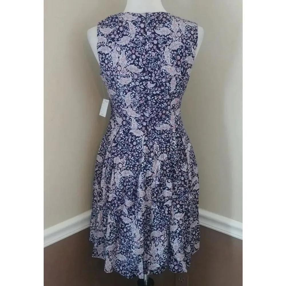 NWT Modcloth Ixia Navy Blue Ivory & Red Floral Paisley Skater Dress w Pockets S - Image 5