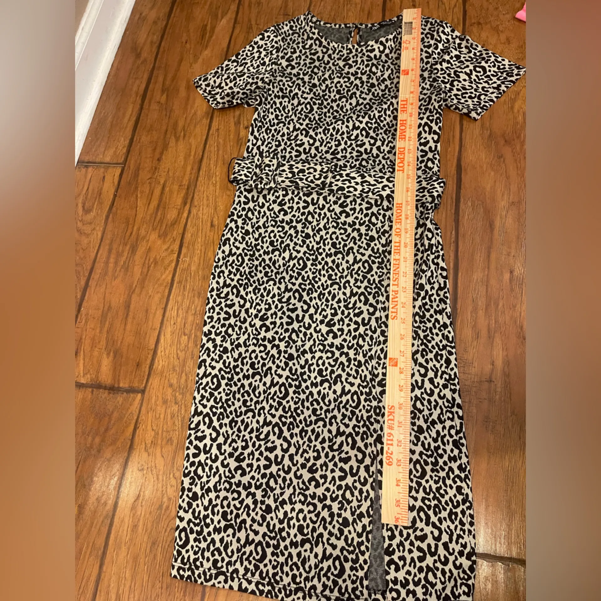 Zara Black and Cream Animal Print leopard dress size small stretchy - Image 5