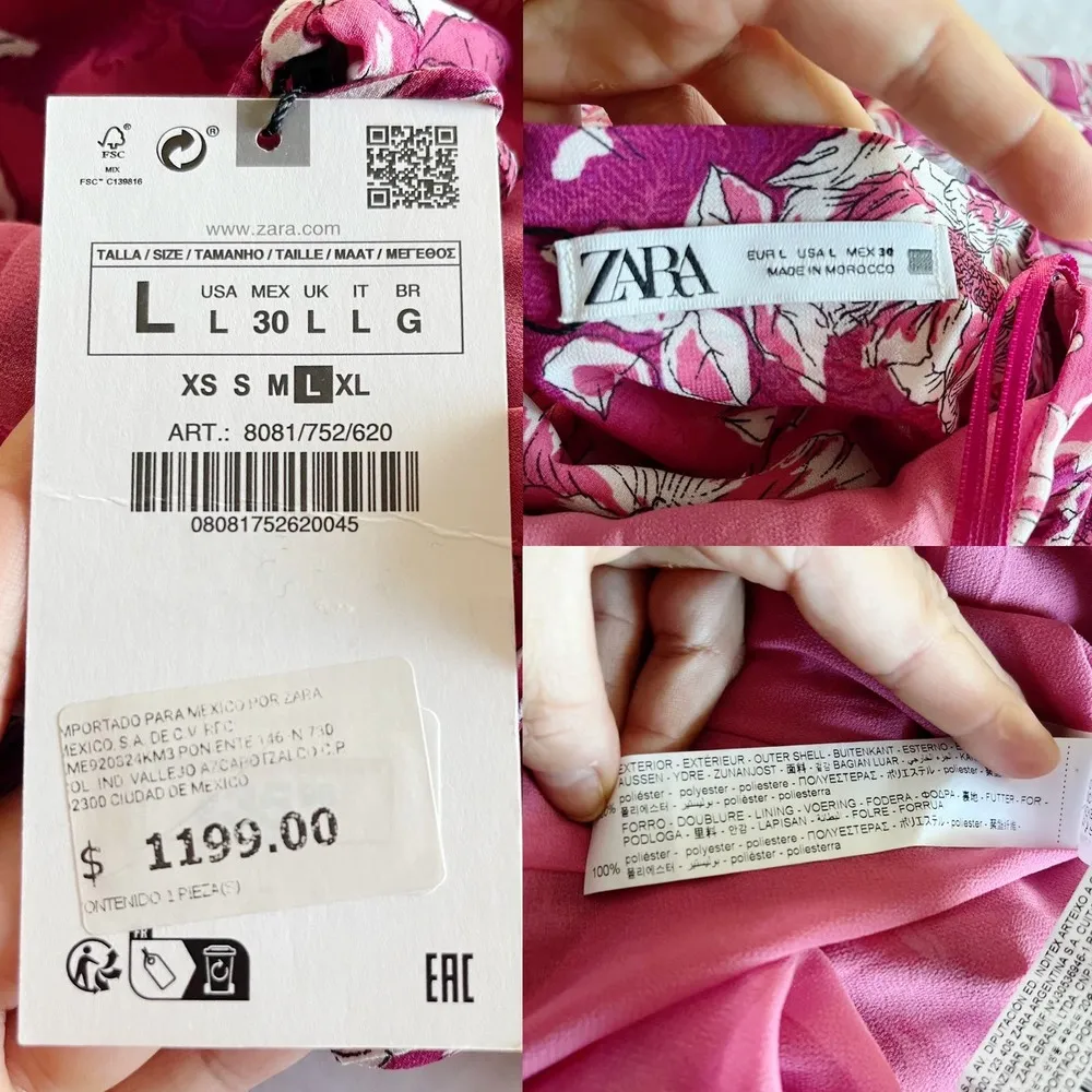 ZARA Maxi Dress Printed Ruffles Floral Pink Sleeveless Chiffon V-Neck Large NWT - Image 5