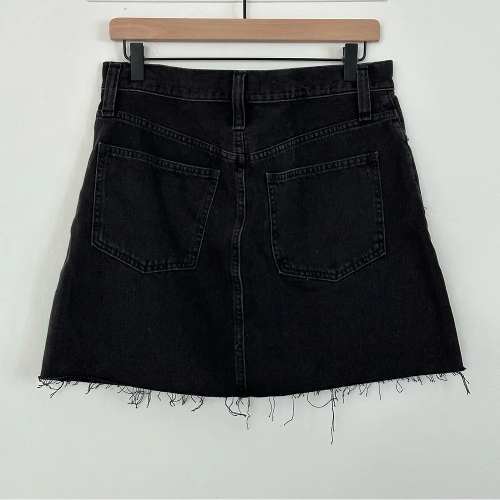 Madewell High Waist Button Front Rigid Denim A-Line Skirt Black Lunar | 28 - Image 8
