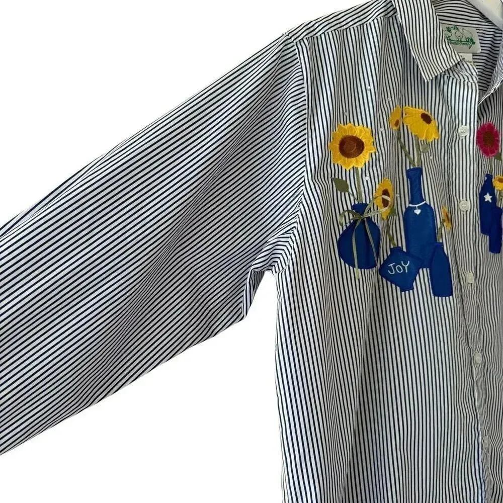 The Quacker Factory Women’s Embroidered Floral Striped Office M #2332 - Image 5