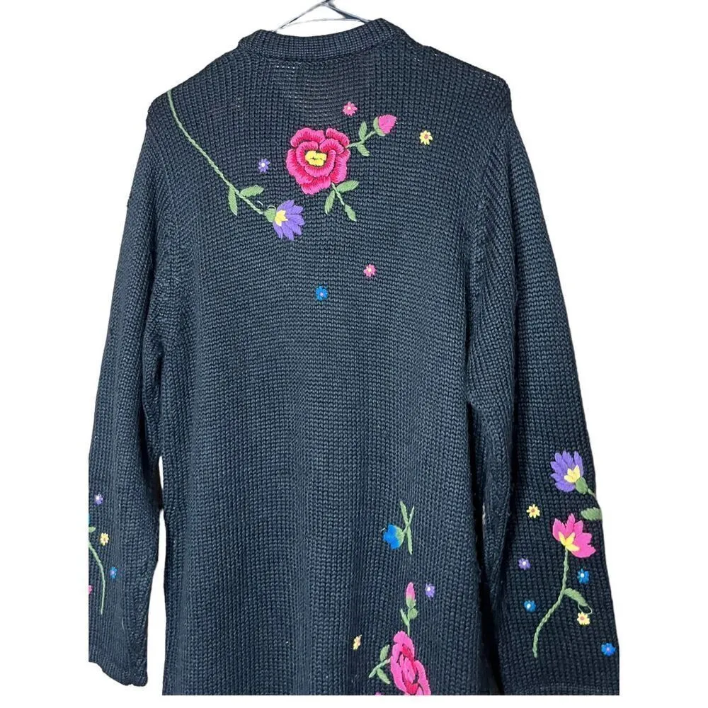 Vintage Blaine Trump Wool Blend Long Line Embroidered Cardigan Sweater Size Larg Black Size L - Image 10