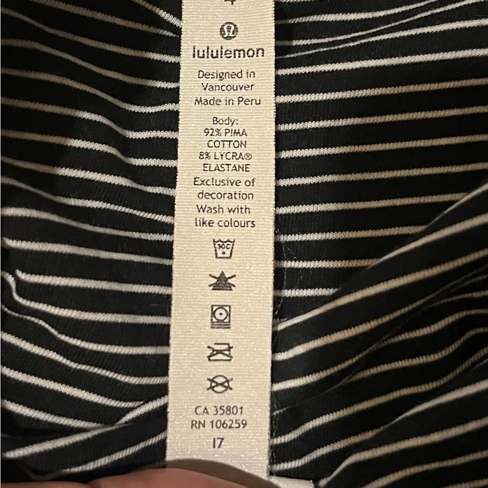 Lululemon Black & White Stripe Long Sleeve Pima Cotton Top – Size 4 - Image 8