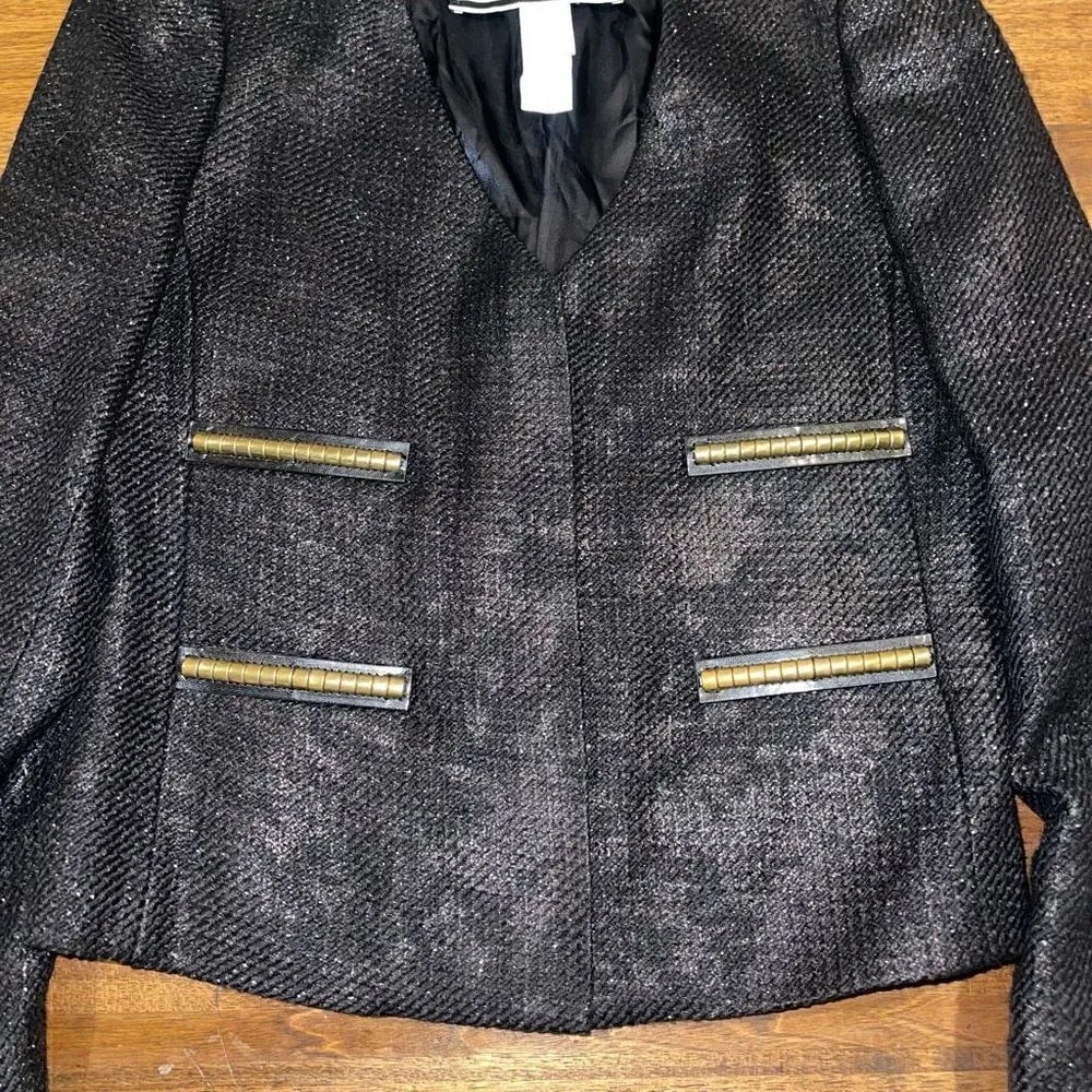 By Marlene Birger Tweed Blazer Black Size 10 - Image 3