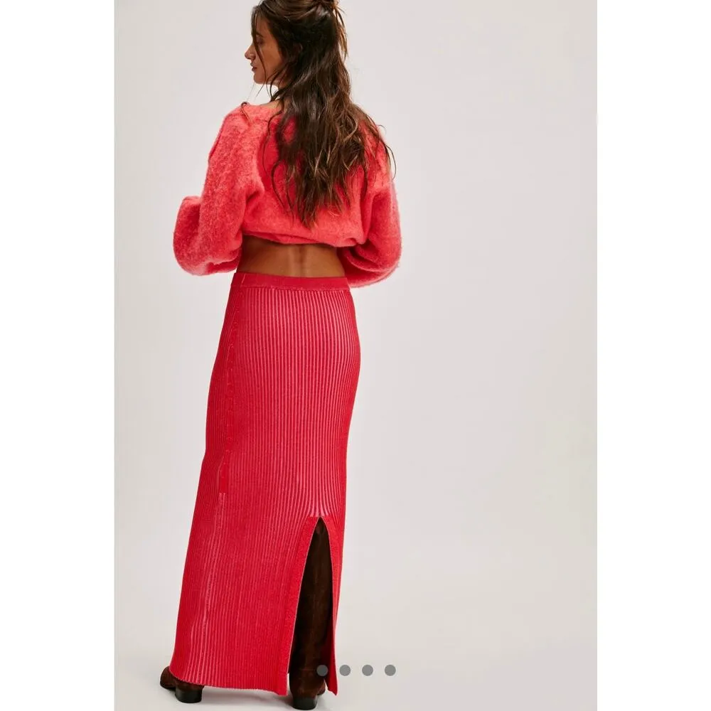 Free People Clara Hi Rise Knit Slit Back Maxi Skirt Brown Combo size S - Image 6
