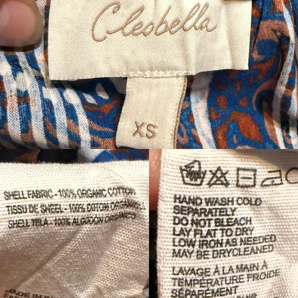 Cleobella Womens Shirt Daya Top Blue Brown Sleeveless Tiered Cotton Size XS - Image 8