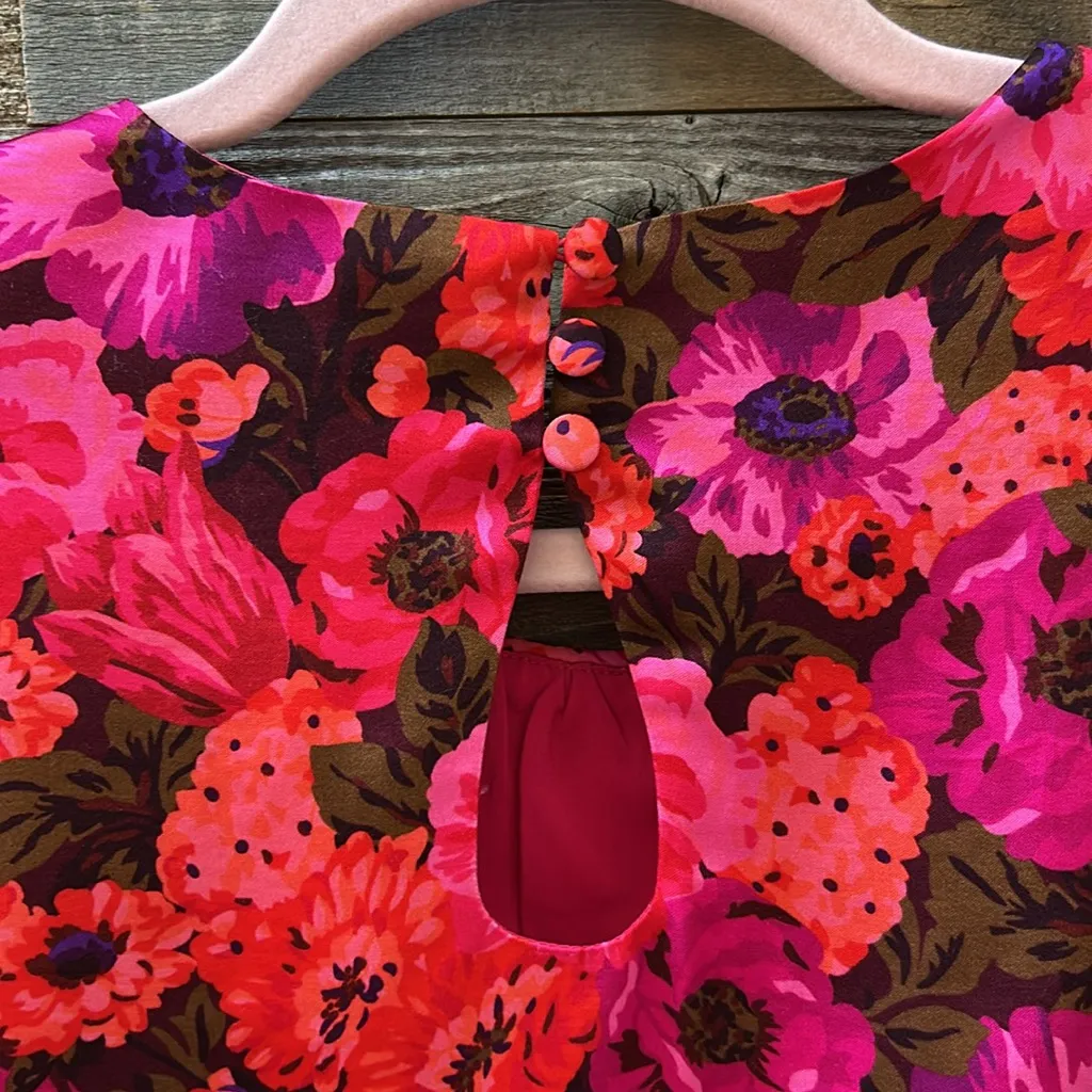 For Love & Lemons ‘Lauren’ Red Floral Long Sleeve Front Cut Out Mini Dress Small - Image 9