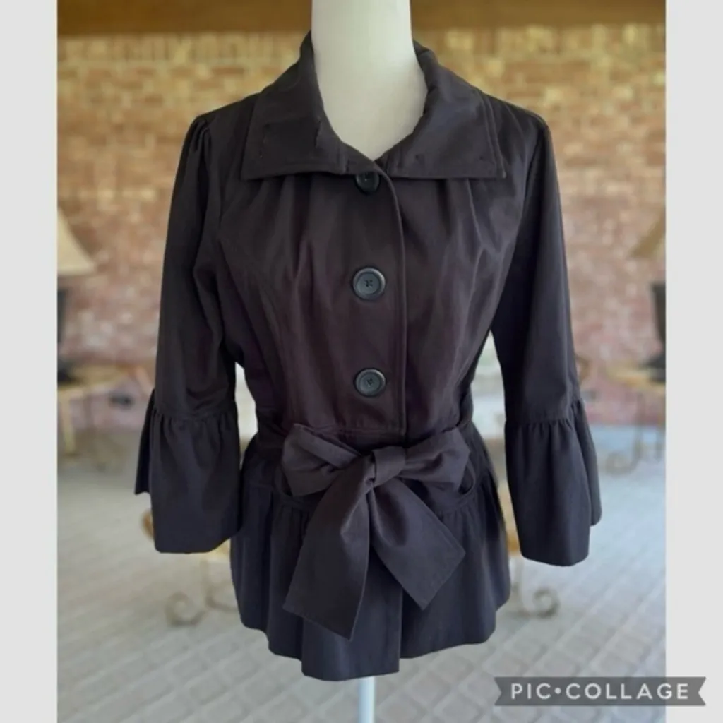Guess  Jacket M Black Belted Peplum Bell Sleeve Lightweight - Image 2