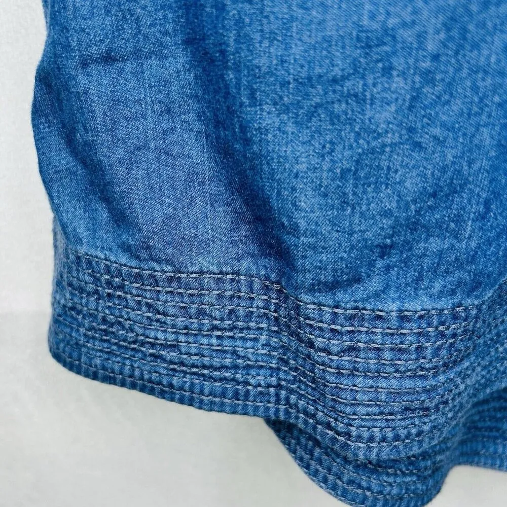 DO+BE Lightweight Chambray Blue Denim Romper Open Back Pockets Sleeveless Size M - Image 4