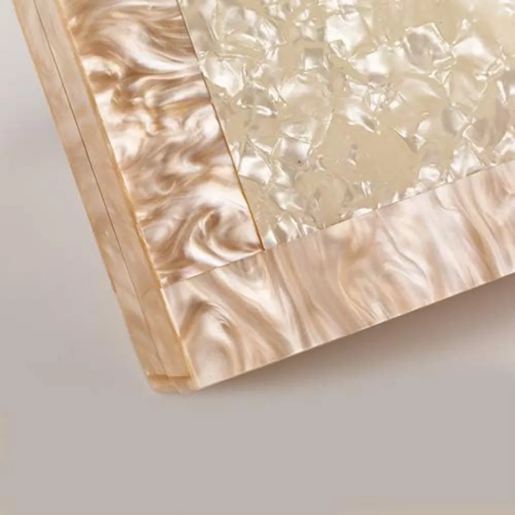 ⚡ Women's Acrylic Evening Glitter Marble Metal Clasp Cream Clutch Handbag - Image 9