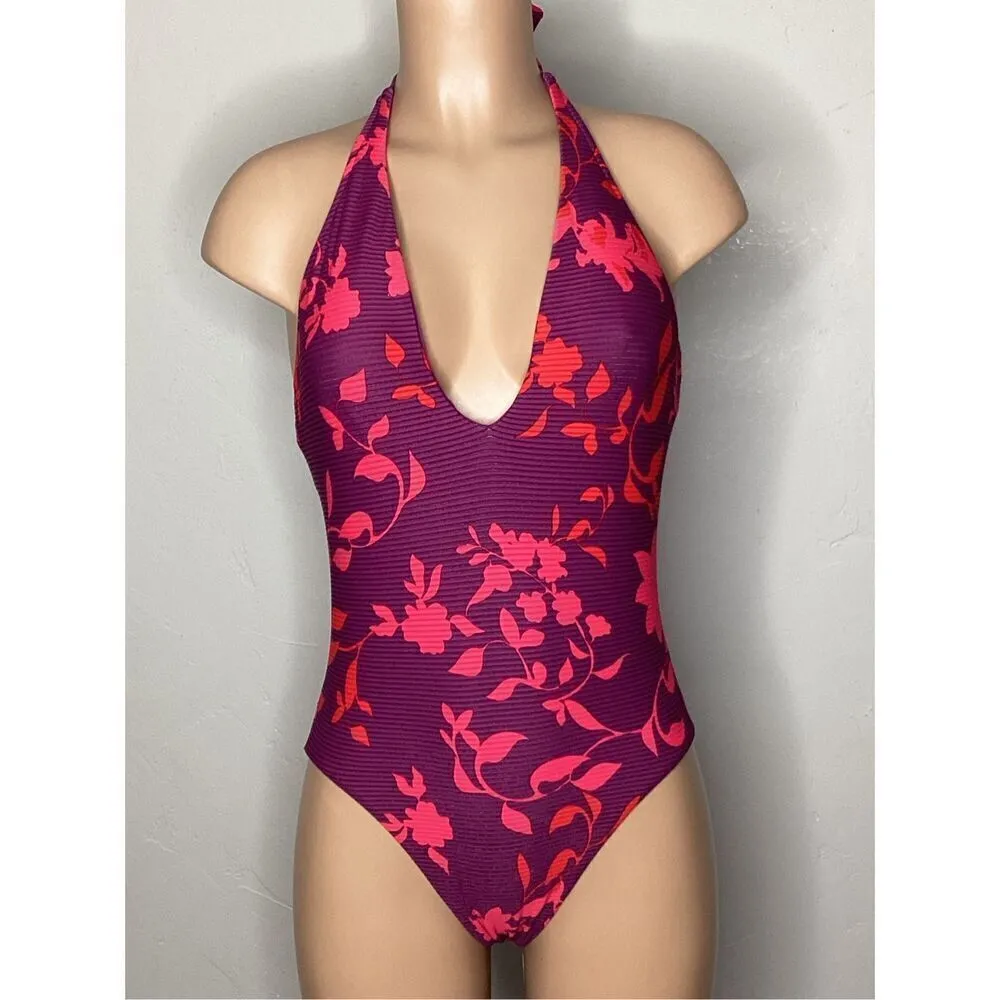 NEW. SEAFOLLY purple floral plunge neck swimsuit. Size 10. Retails $149 - Image 6