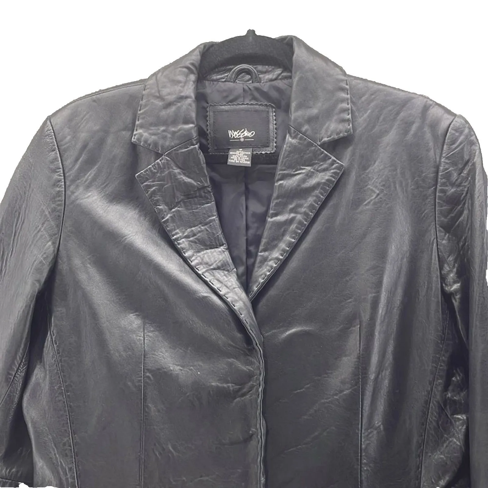 Vintage Mossimo Womens‎ Blazer Jacket Size Small Leather Baddie Grunge Edgy Punk Black - Image 5