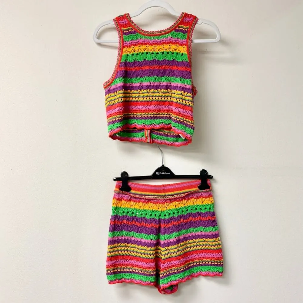 Ba&Sh Pierce Striped Crochet-Knit Top & Peck Short Set Red Multi Women's XS/US 2 - Image 5