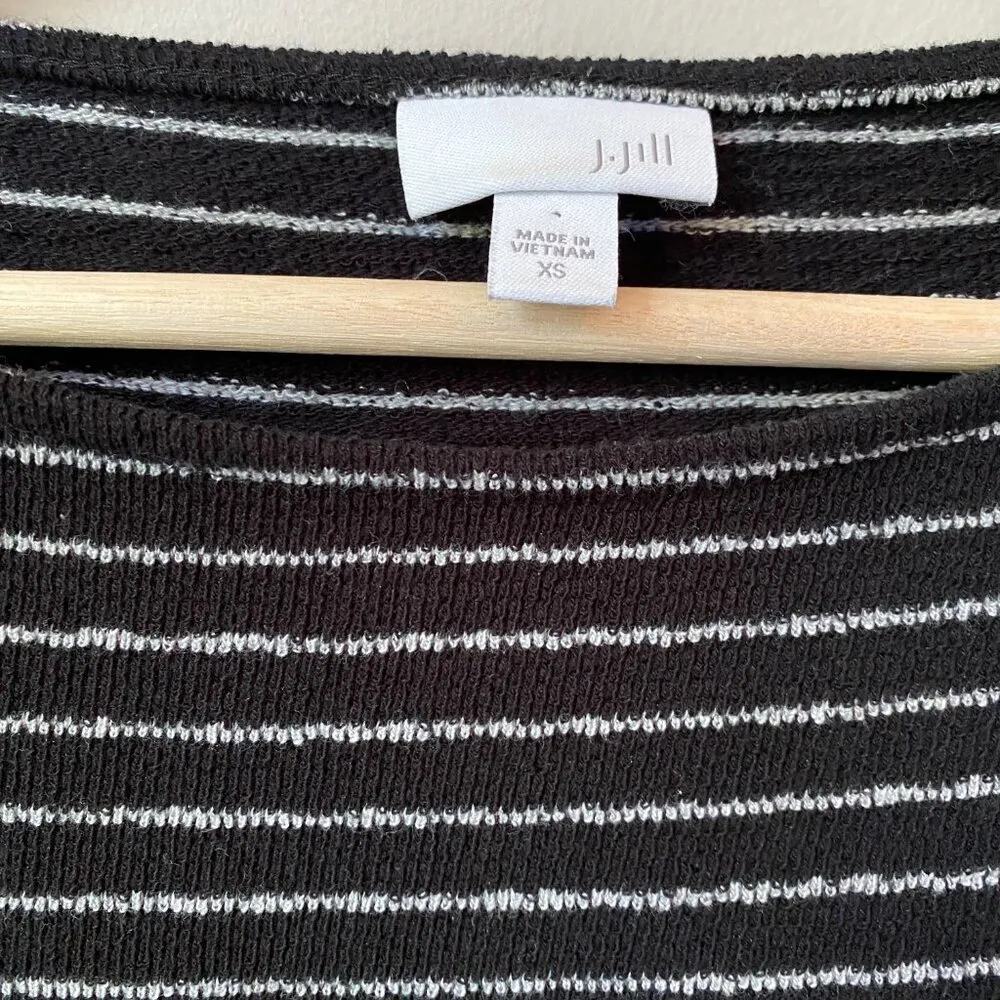 J. Jill Womens XS Long Sleeve Boat Neck Striped Pullover Sweater Tunic Top Black - Image 6