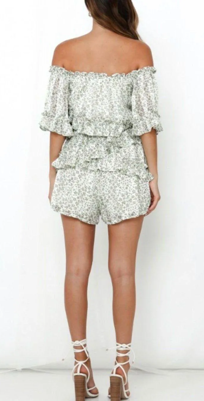 Cold Shoulder Ruffle Floral Romper - Image 2