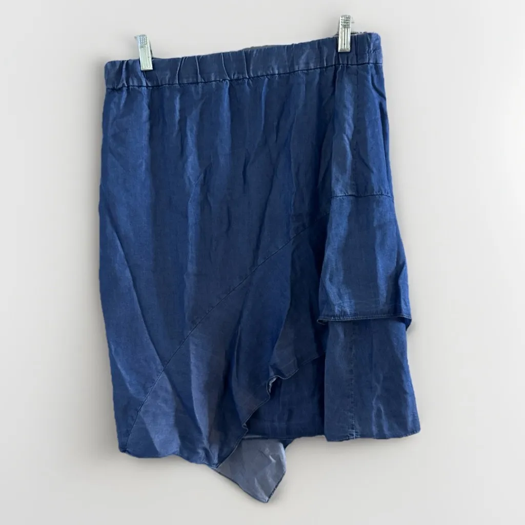 HALSTON Skirt Blue Hi Low Medium Womens Zip NWT Lyocell Lightweight Jean $89 - Image 4