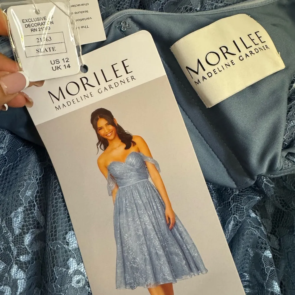 Mori Lee Bridesmaid, Social, Formal, Prom Dresses, size 12 Color Slate Blu - Image 14