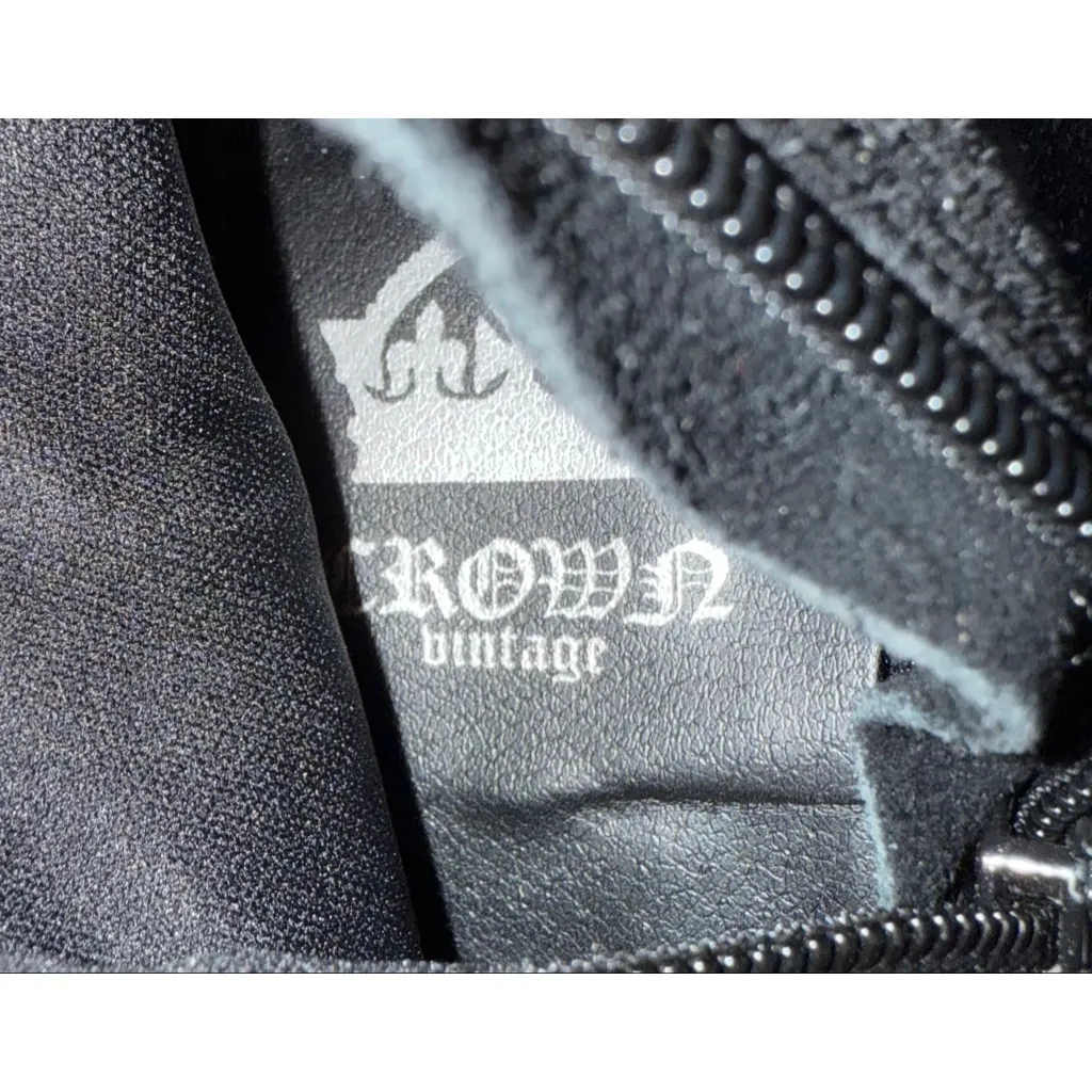 Crown vintage black genuine suede leather slouchy high heel boots sz 9 - Image 9