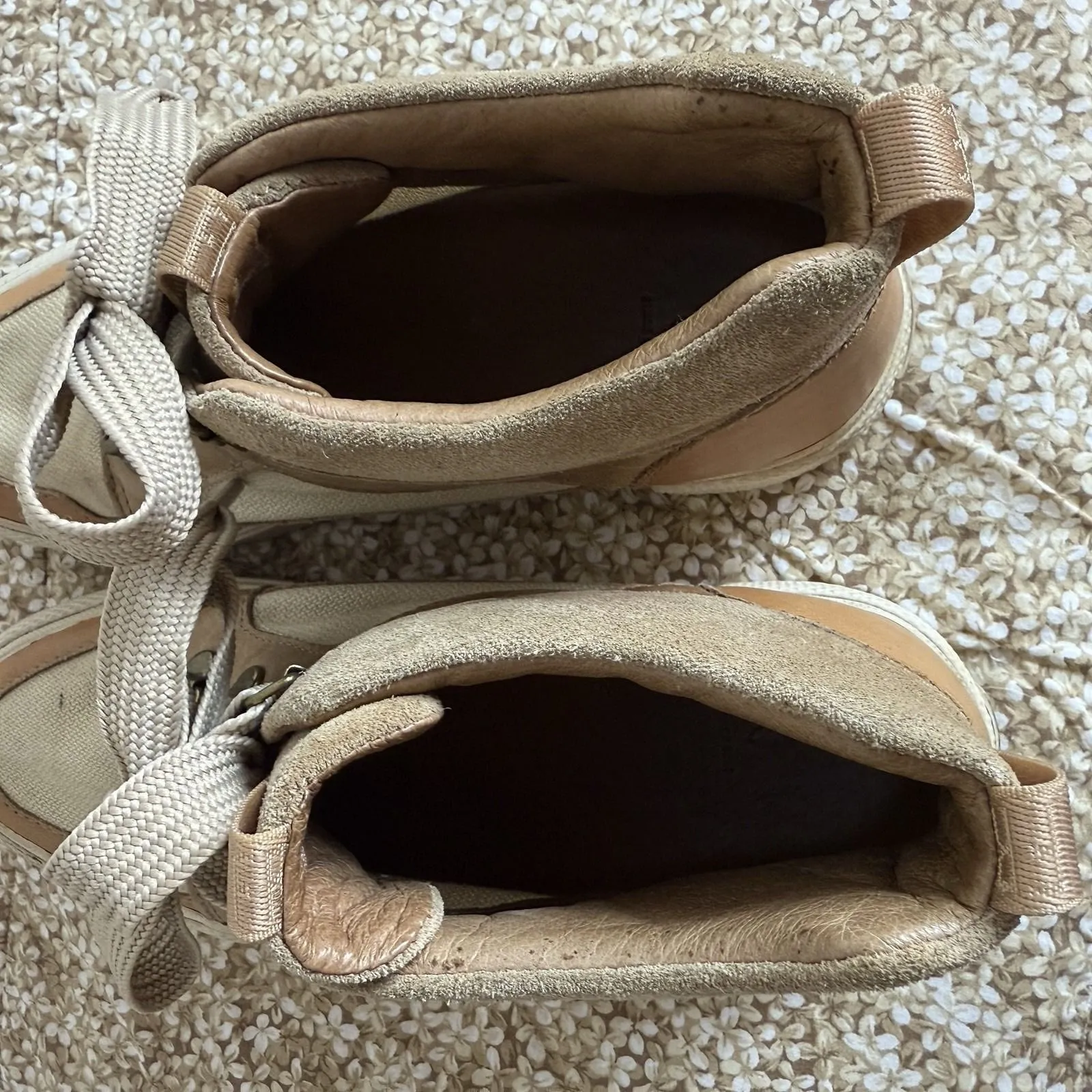 Frye Gia Lug Trail Sneaker Tan Leather Canvas High Top Shoes 6.5 Minimalist Chic - Image 7