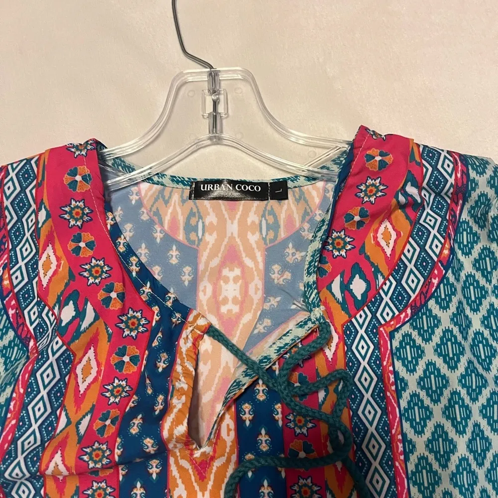 Urban Coco Boho Pullover Southwestern Tunic Top with Tassel Tie size L - Image 2