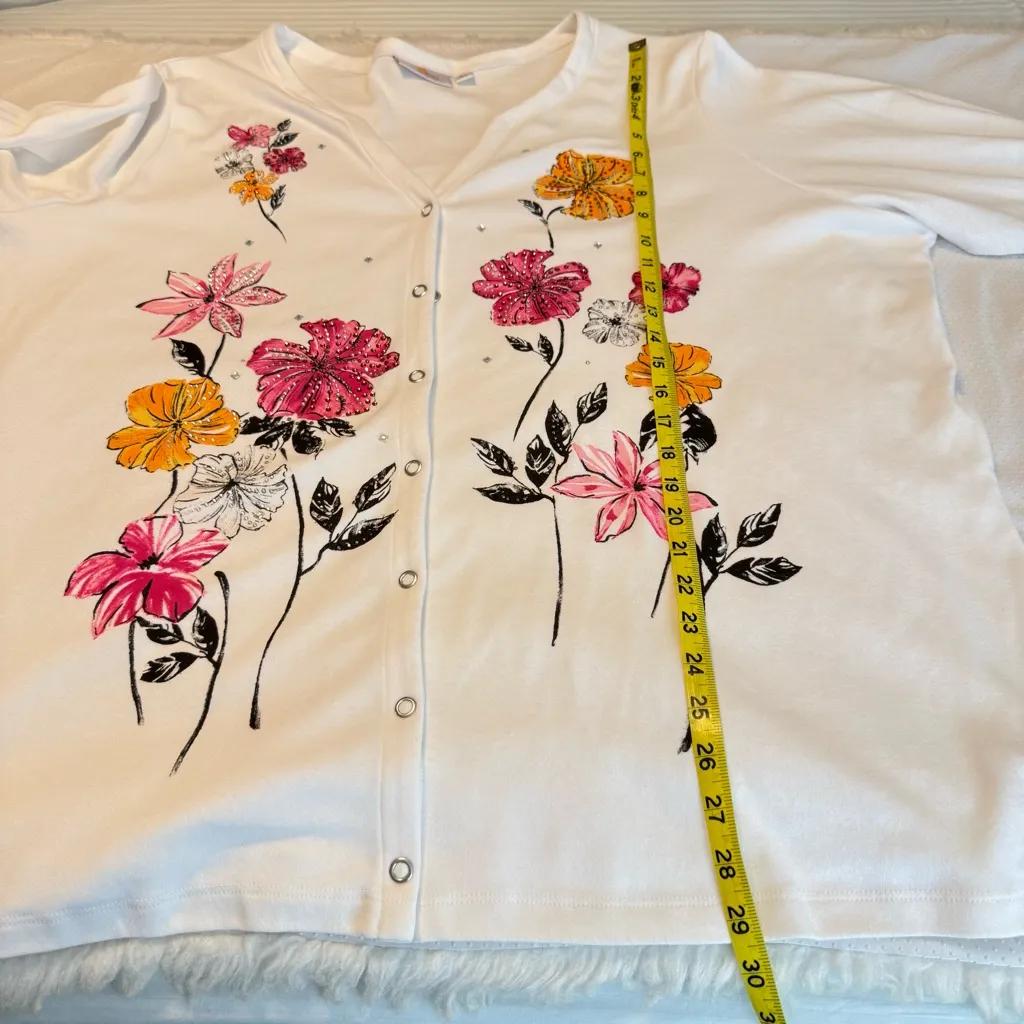 Quacker Factory 2 Piece Set Floral Tank & Cardigan Women’s Plus Size 3X White - Image 10