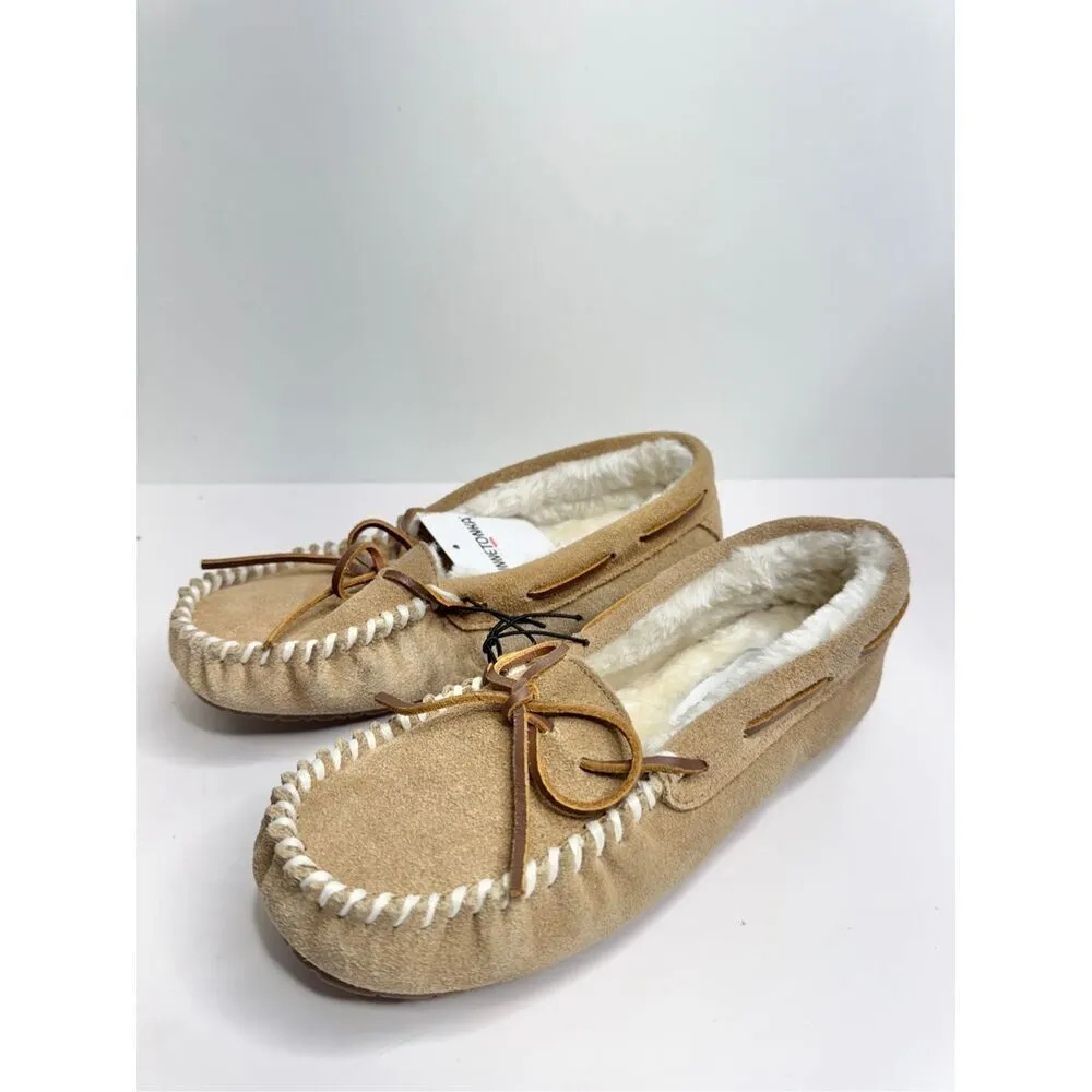 Minnetonka Loafers Womens Size 5 Faux Fur Tan Leather Slip On Casual Shoes NEW - Image 2