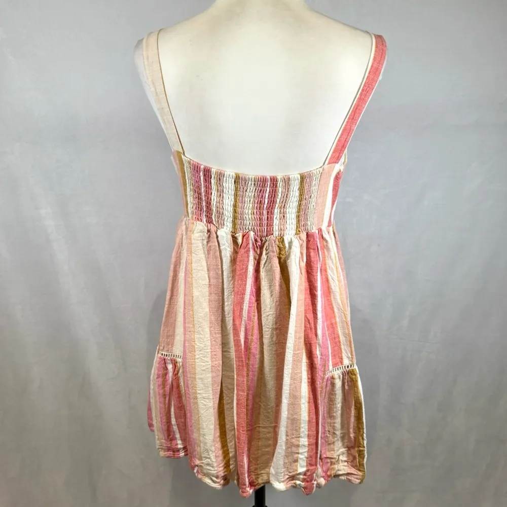 Tobi pink blush striped linen mini babydoll dress size medium - Image 5